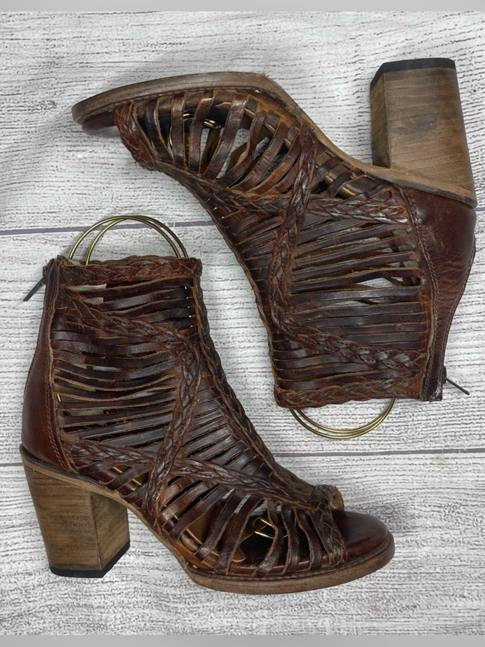 Freebird by Steven Women’s 8 Bela Brown Leather Open-Toe Ankle Boots